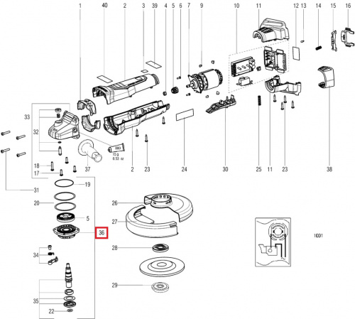 Фланец редуктора в сборе для УШМ METABO  WB 18 LTX BL 150 Quick